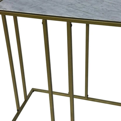 End Table With Marble Top And Iron Frame For Living Room