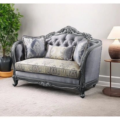 HMS Silk Loveseat Chesterfield Style Sofa With Toss Pillows