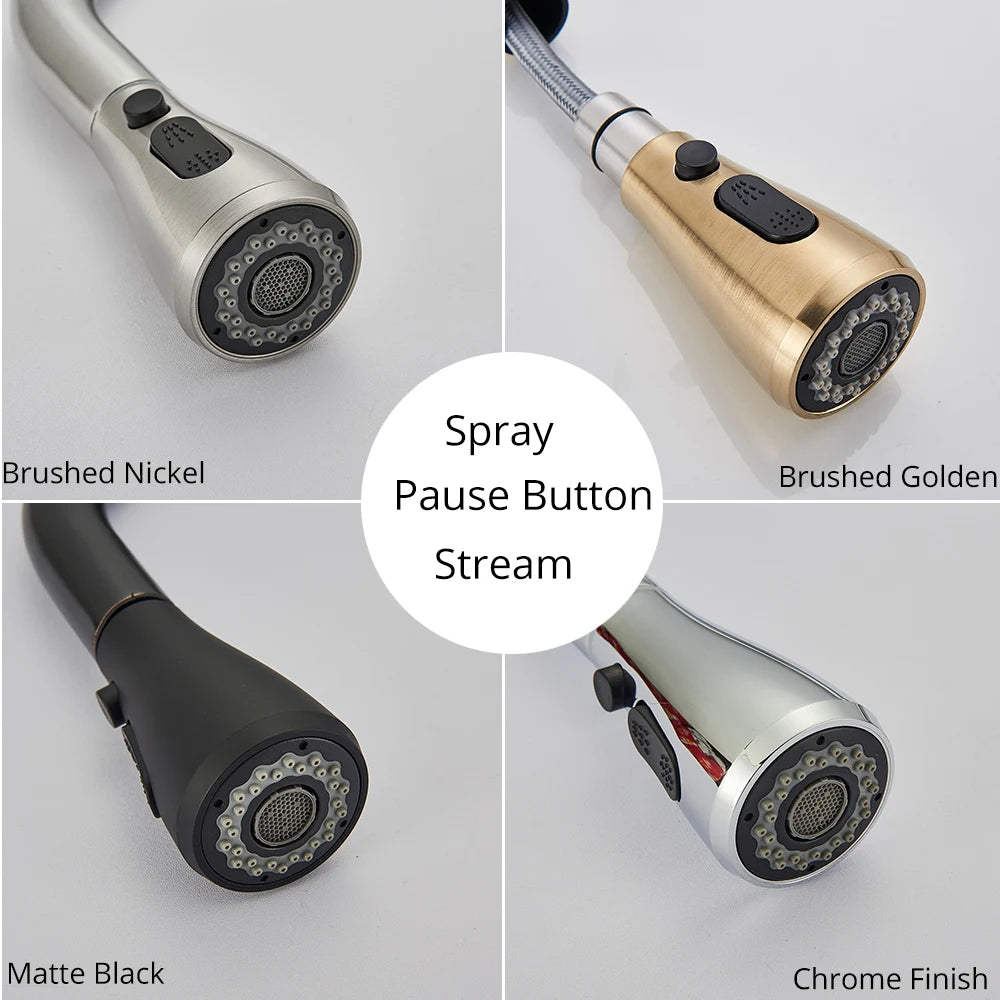 Chrome Kitchen Faucet Deck Mounted Pull Out Spout Kitchen Sink Mixer Tap Single Level Stream Sprayer Nozzle Mixer Tap