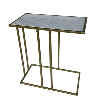 End Table With Marble Top And Iron Frame For Living Room