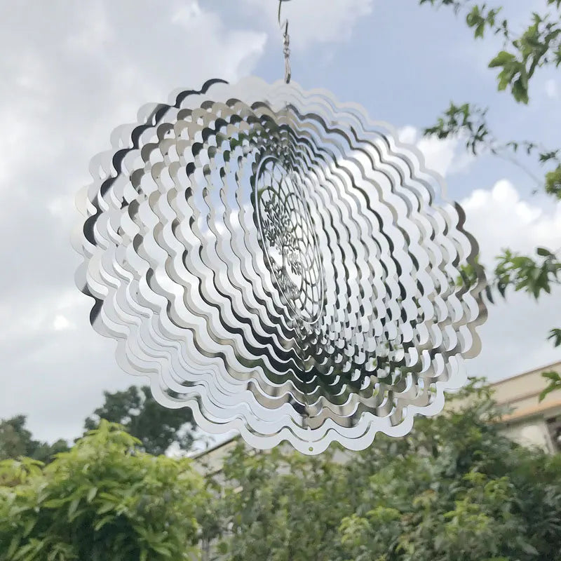 Heart Square Drop Shape Stainless Steel 3D Rotating Wind Spinner Chime Metal Decor Home Garden Decoration Outdoor Indoor Rooms