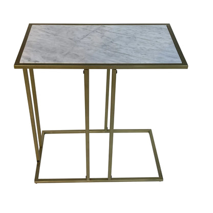 End Table With Marble Top And Iron Frame For Living Room