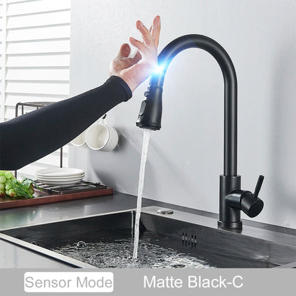 Black Pull Out Sensor Kitchen Faucet Touch Control Faucet 2 Function Mixer For Sink Tap Sprayer Single Handle Mixer Tap