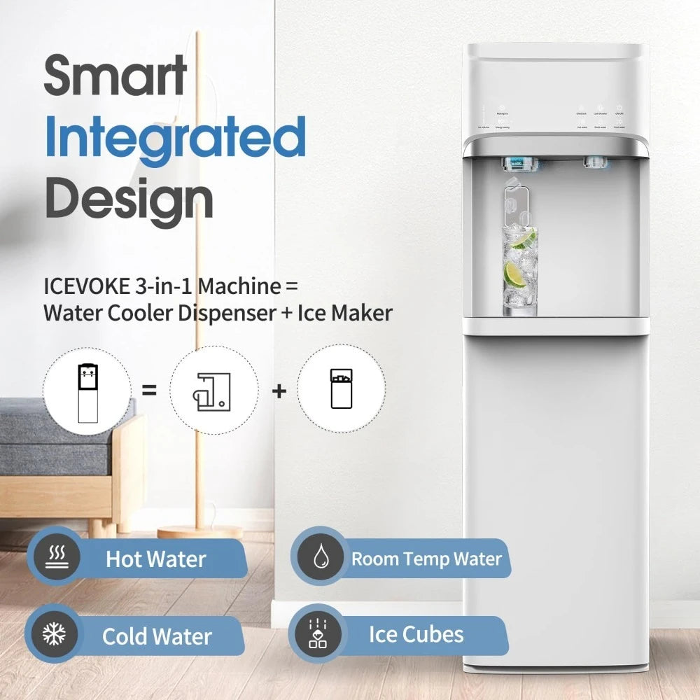 JIAOYING 3in1 Water Cooler Dispenser Ice Maker Hot Cold