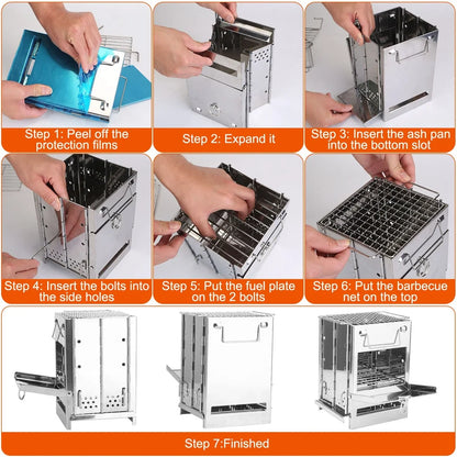 Foldable Wood Burning Stove And Grill Stainless Steel Camp Stove