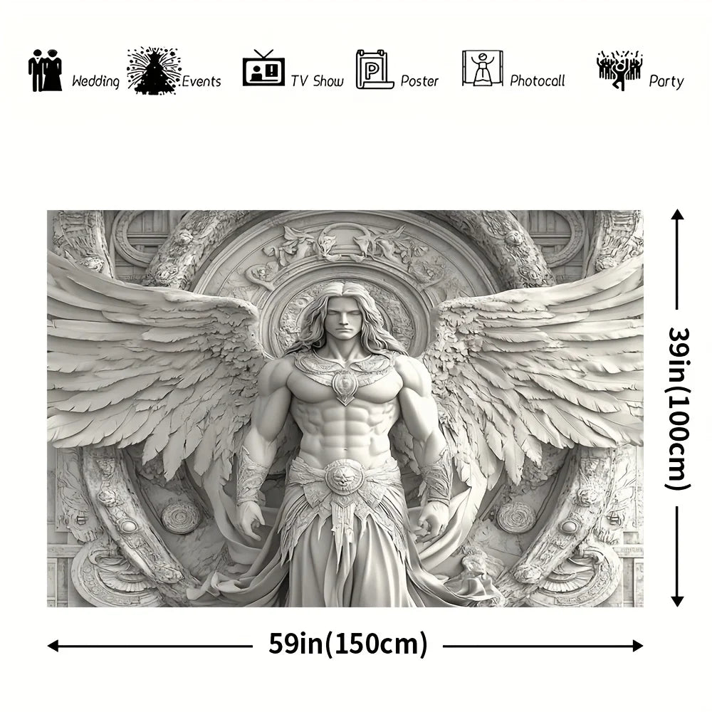 1pc Large Angel Wall Tapestry - Four Seasons, Durable Polyester, White & Golden Design, Perfect for Living Room, Bedroom, Office