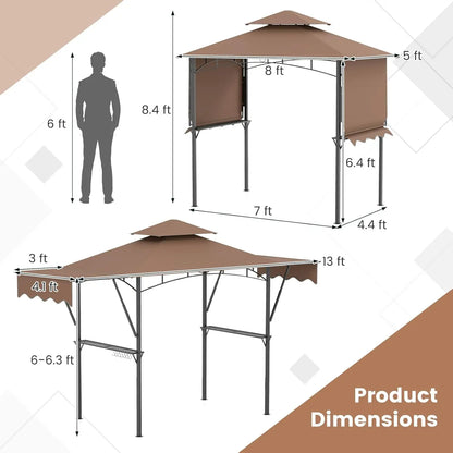 13x5 Ft Grill Gazebo with Dual Side Awnings, 2-Tier Barbecue Gazebo with 2 Shelves, 7 Hooks, Adjustable Shadow, Outdoor Grill