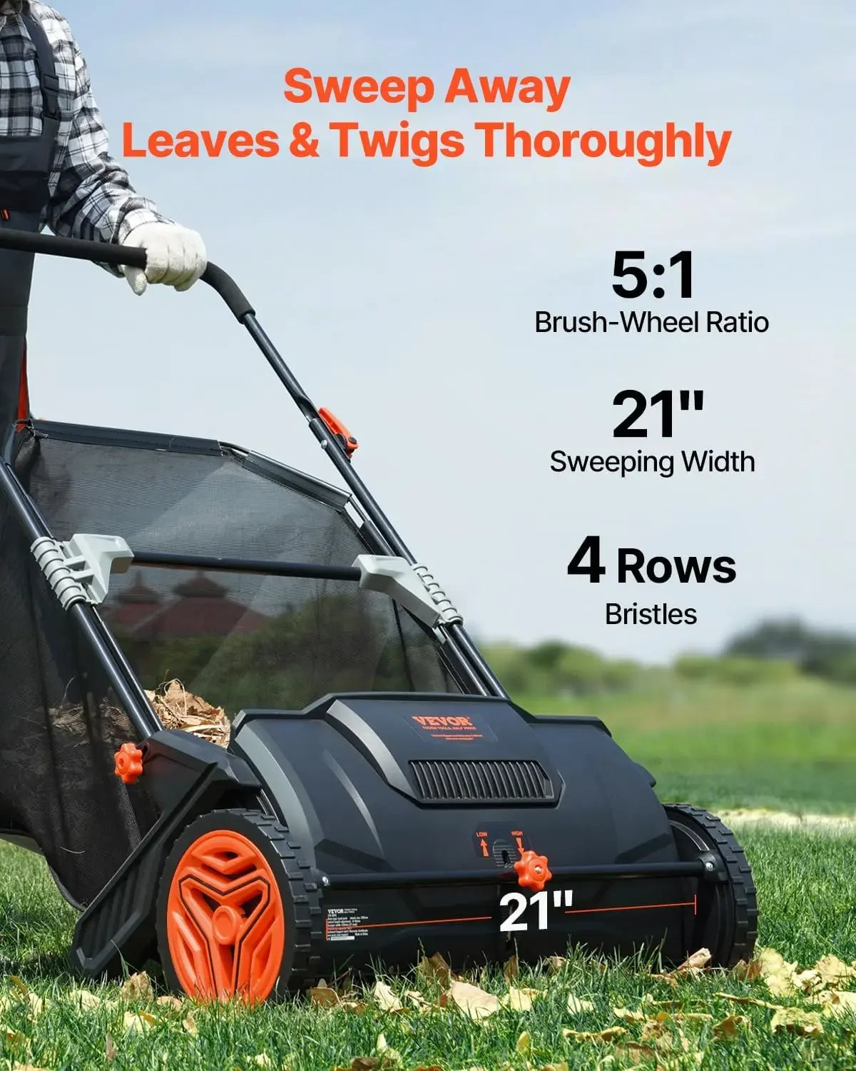 Push Lawn Sweeper Heavy Duty Thickened Steel, Durable Large Capacity
