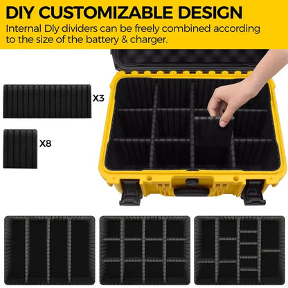 DeWalt Battery Extra Large Hard Storage Box with Adjustable Dividers 12V 20V 60V Battery amp Charger, Durable Pro