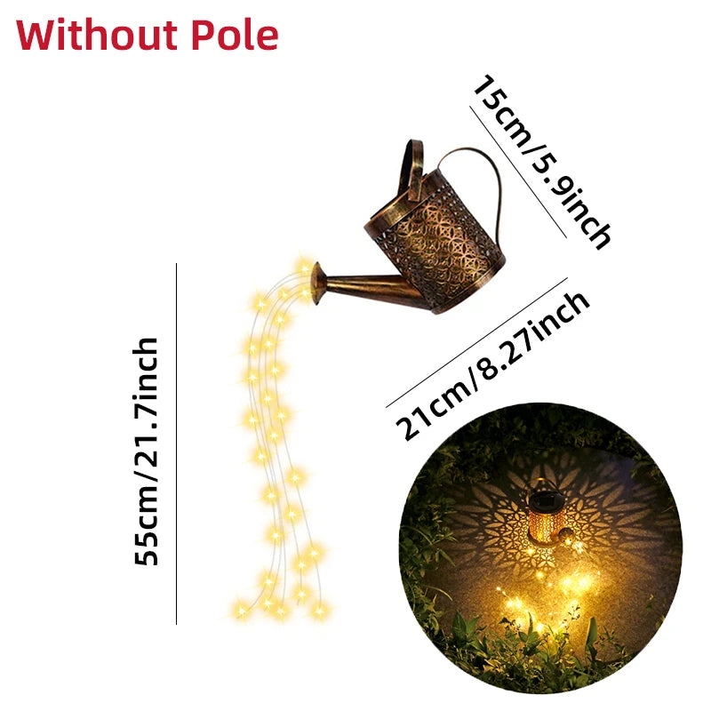 Solar Watering Can Light Hanging Kettle Lantern Light Waterproof Garden Decor Metal Retro Lamp for Outdoor Table Patio Lawn YarD