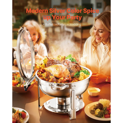 5 Qt 4 Pack Chafing Dish Buffet Set Stainless Steel Chafer with 4 Full Size Pan Round Catering Warmer Server for Party
