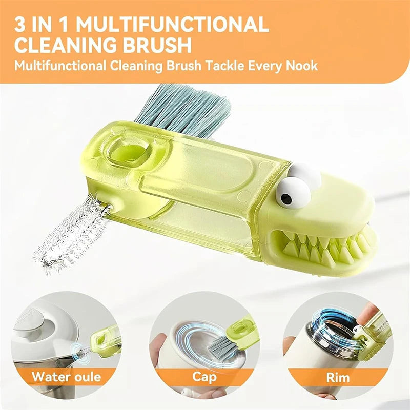 Cartoon Crocodile 3-In-1 Cup Cleaning Brush Nylon Bristles