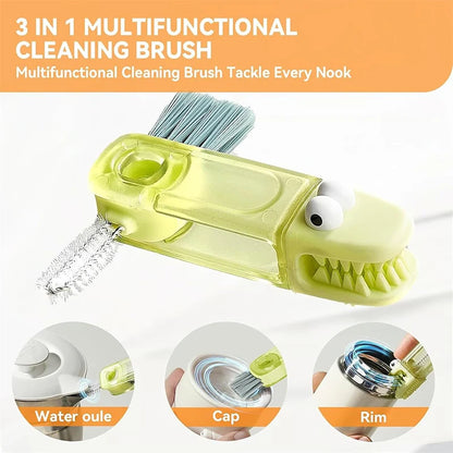 Cartoon Crocodile 3-In-1 Cup Cleaning Brush Nylon Bristles