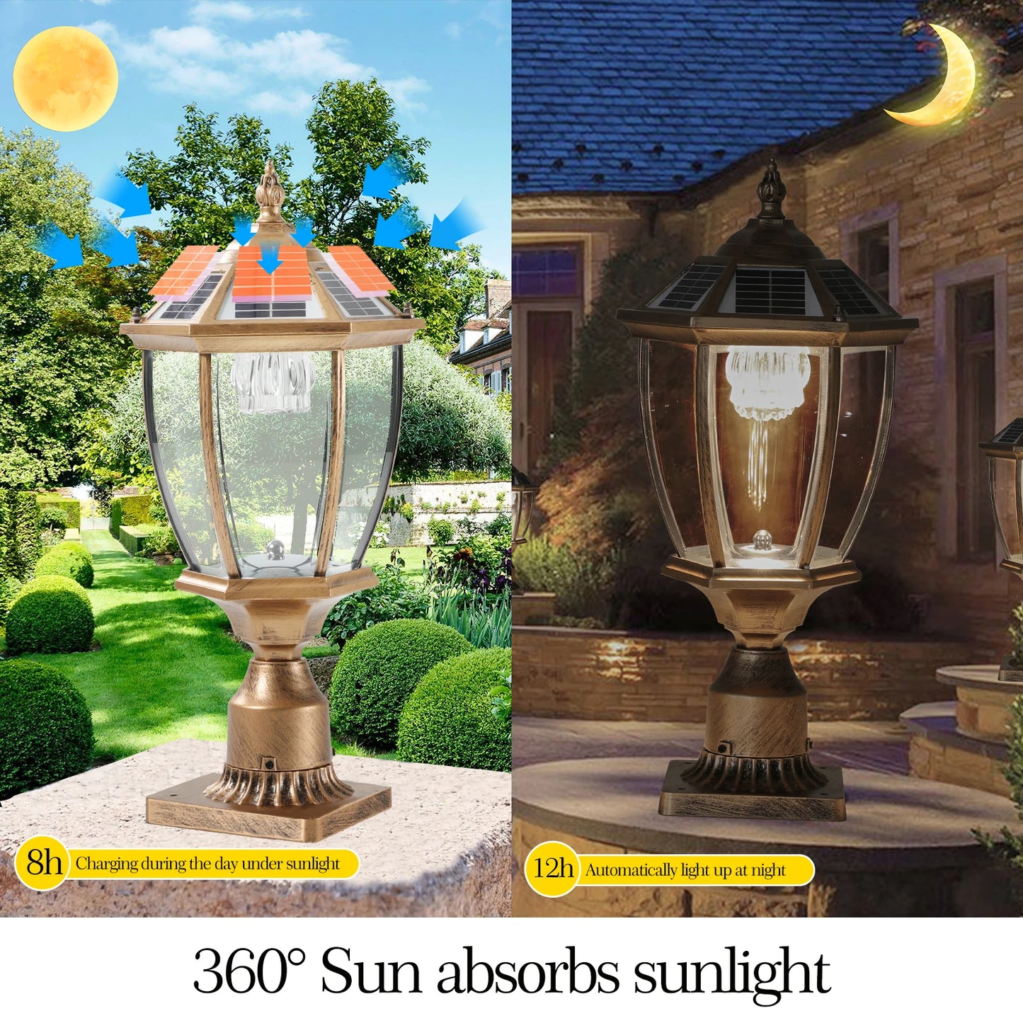Vintage Solar LED Post Light Outdoor Lamp Automatic On Off