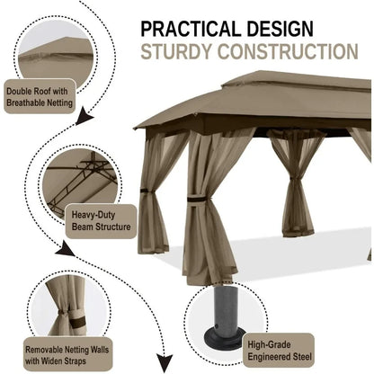 10x20 Outdoor Gazebo - Patio Gazebo with Mosquito Netting, Outdoor Canopies for Shade and Rain for Lawn, Garden, Backyard & Dec
