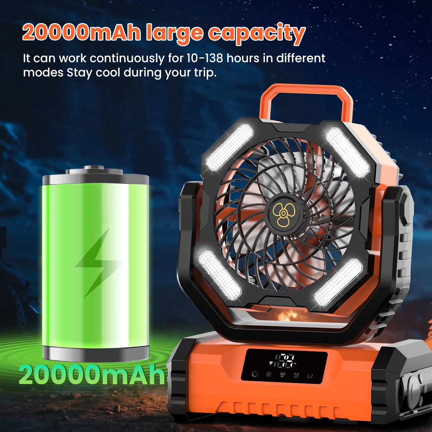 20000mAh Portable LED Camping Fan With Touch Control