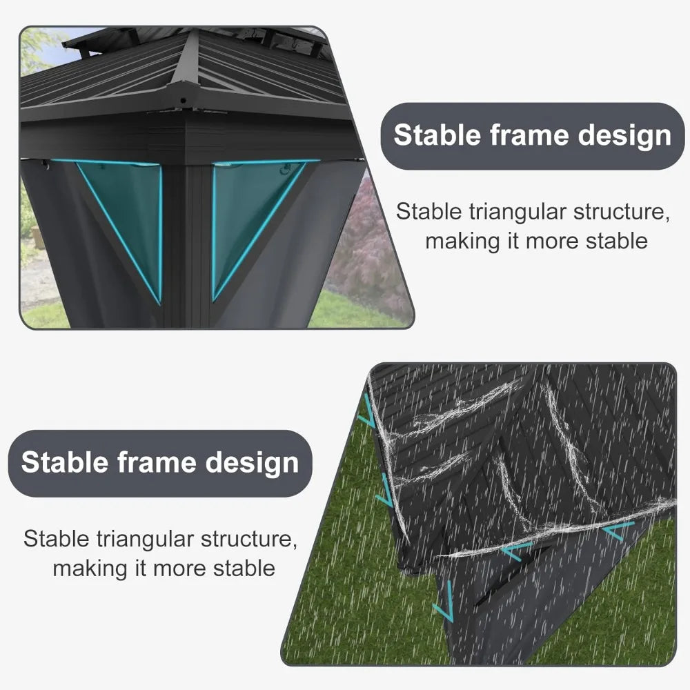 Outdoor Metal Pavilion with Galvanized Steel and Aluminum Frame, Double Roof Canopy and Netting
