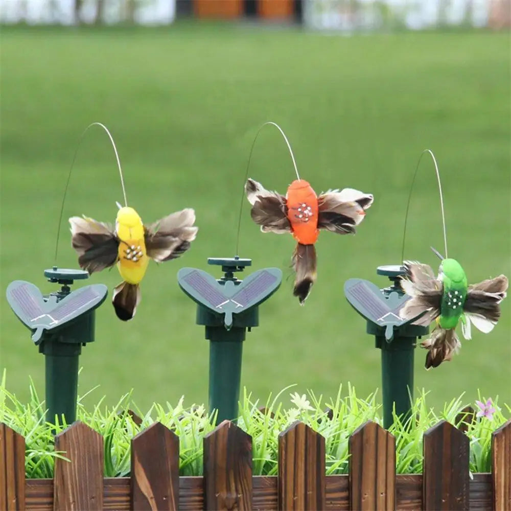 1pc Solar Rotating Bird Funny Flying Hummingbird Solar Powered Birds Stake Auto Flying Fluttering Toy Garden Decoration Ornament