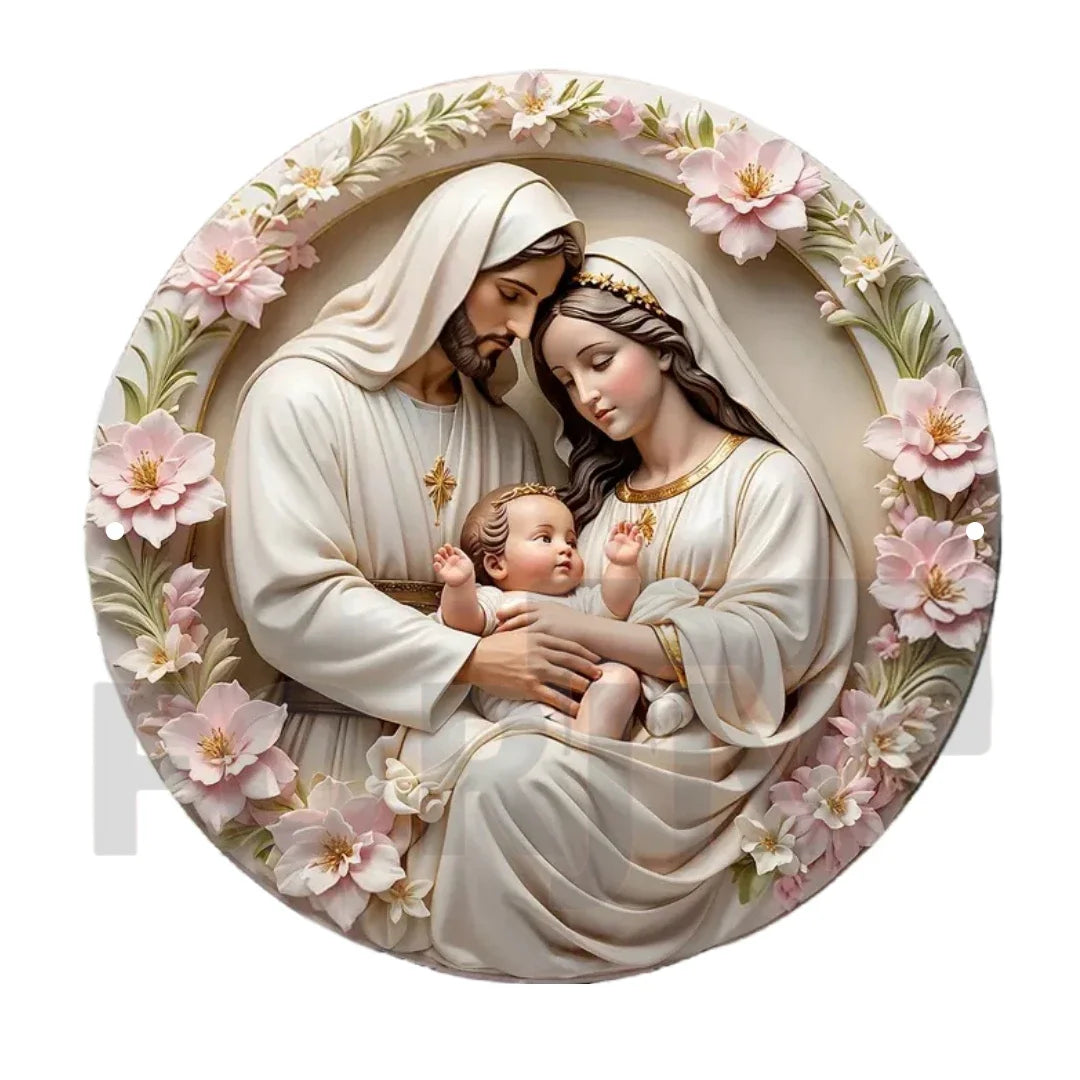 2D "Nativity" Christmas Themed Art Wreath Round Metal Sign,Home,room,Cafe, Farmhouse Office Wall Decor,Jesus Enthusiasts's Gift