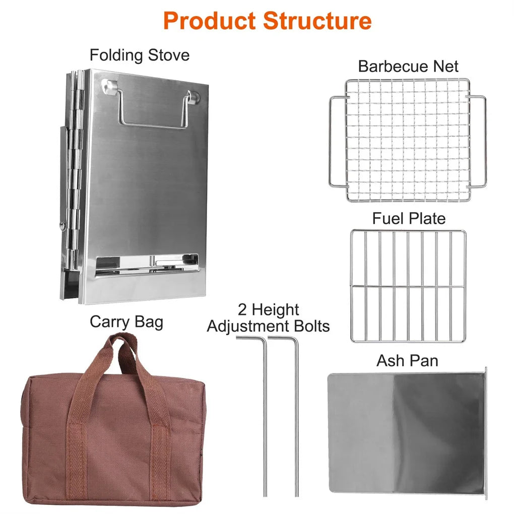 Foldable Wood Burning Stove And Grill Stainless Steel Camp Stove