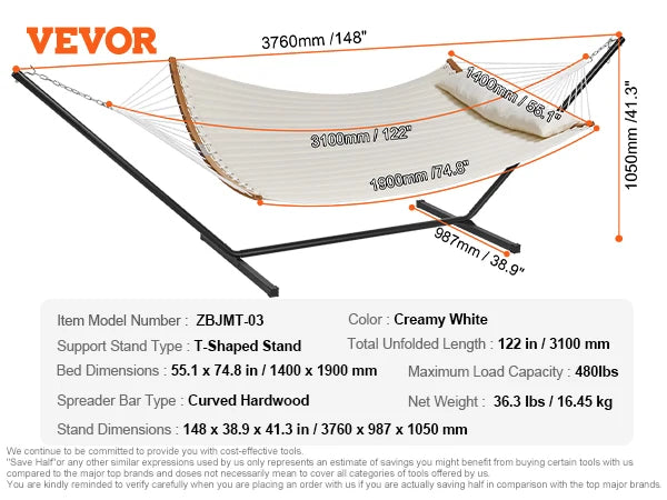 SucceBuy Two Person Hammock With Curved Spreader Bar And Stand