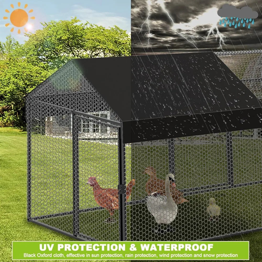 Garden Furniture  Large Metal Chicken Coop Chicken Run with Cover for 10-12 Chickens 120"×40"×40" 、Cage Hen House Outdoor