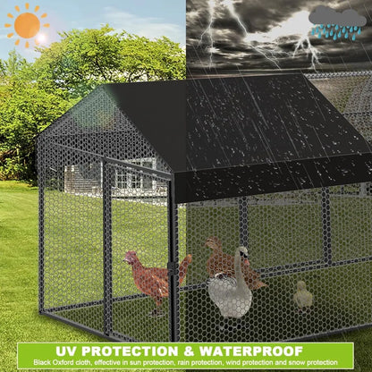 Garden Furniture  Large Metal Chicken Coop Chicken Run with Cover for 10-12 Chickens 120"×40"×40" 、Cage Hen House Outdoor