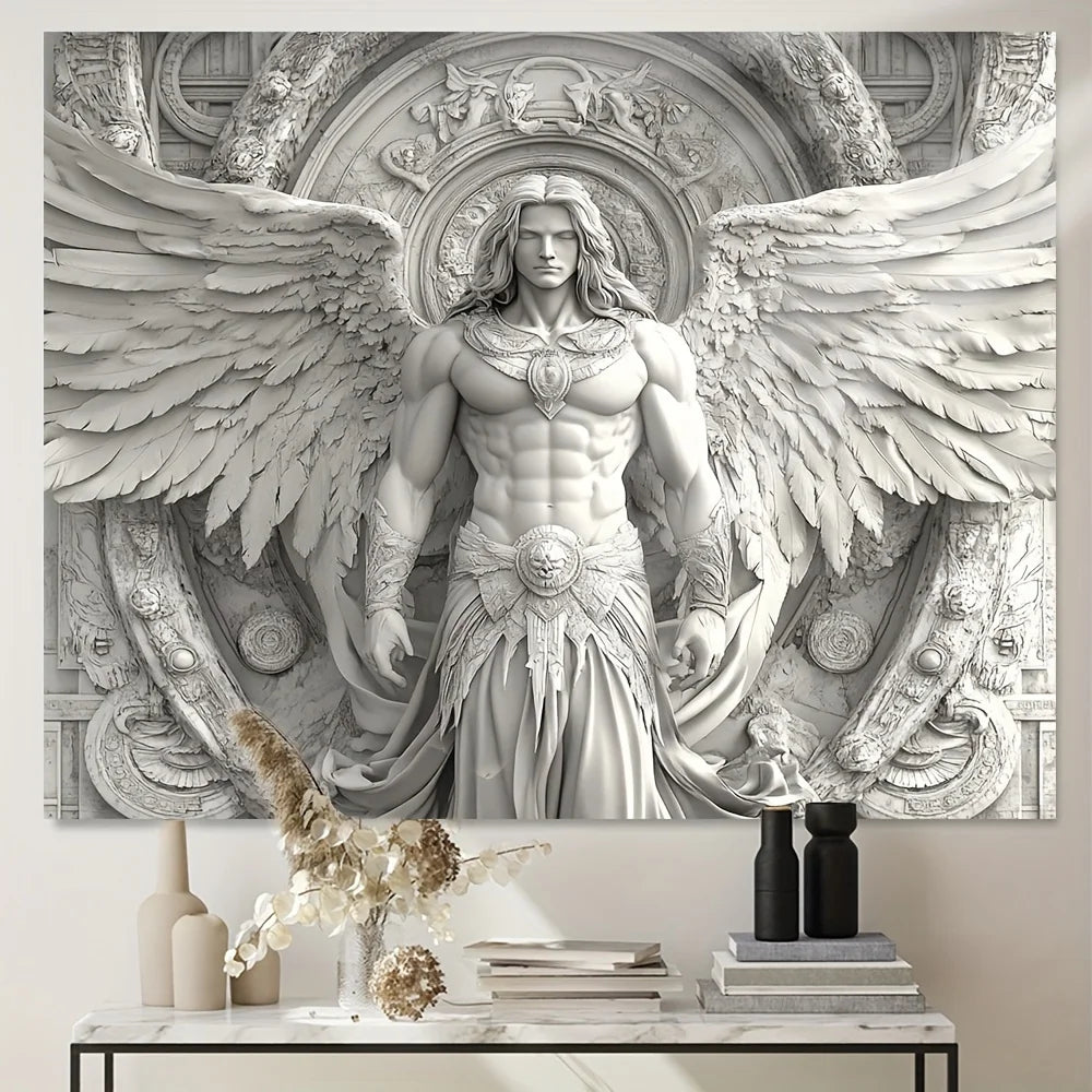 1pc Large Angel Wall Tapestry - Four Seasons, Durable Polyester, White & Golden Design, Perfect for Living Room, Bedroom, Office