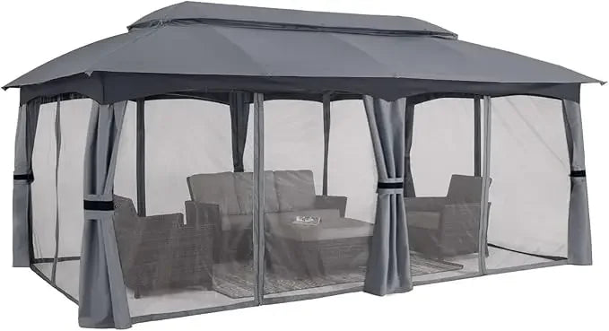 10x20 Outdoor Gazebo - Patio Gazebo with Mosquito Netting, Outdoor Canopies for Shade and Rain for Lawn, Garden, Backyard & Dec