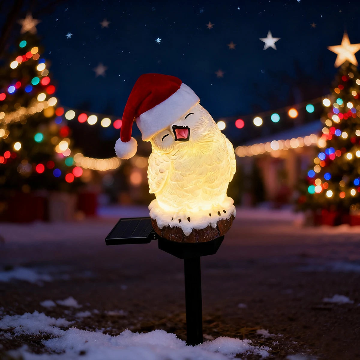 Christmas Snowy Owl Luminous Outdoor Statue - Solar Simulated Animal Lawn Light, Christmas Garden Decorative Crafts