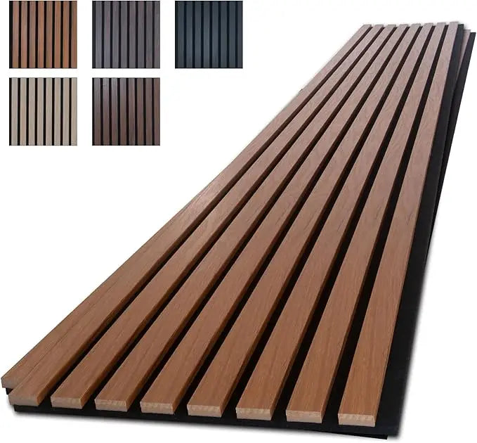 Wood Panels for Wall, 4-Piece 96" x 12.6" Soundproof Wood Slat Wall Panel for Interior Wall Decor Noise Cancelling(Dark Walnut)