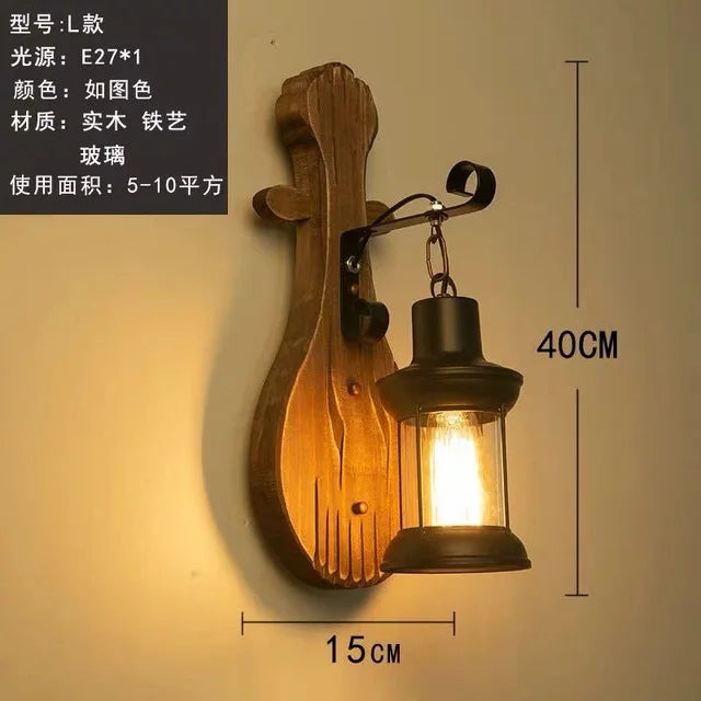 Retro Wooden Wall Lamp for Living Room Wood LED Sconces Cafe Bar Bedroom Bedside Industrial Style Home Decor Wall Light Fixtures