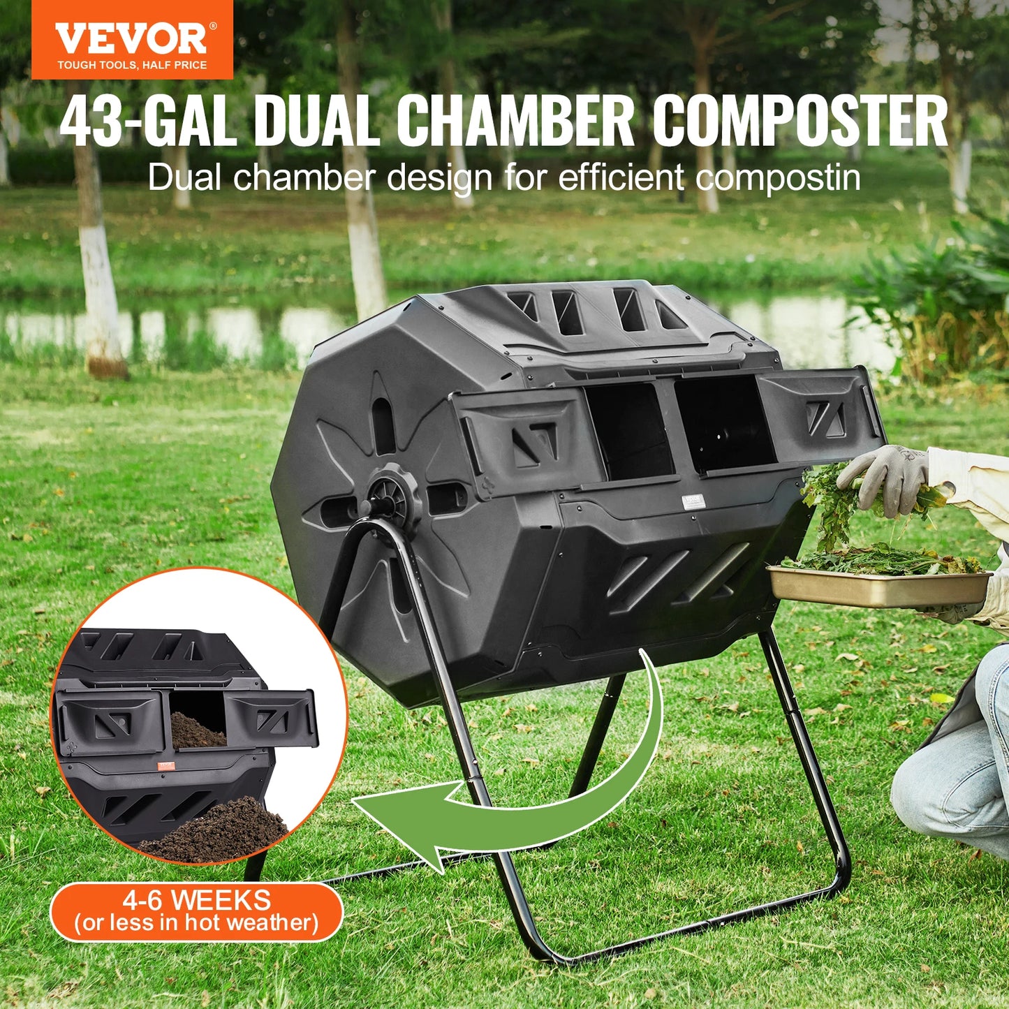 SucceBuy Dual Chamber Tumbling Composter Bin for Garden