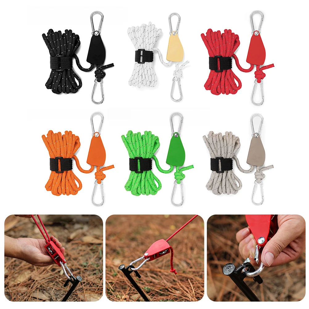 Reflective Nylon Tent Wind Rope Tensioner With Carabiner Adjustable