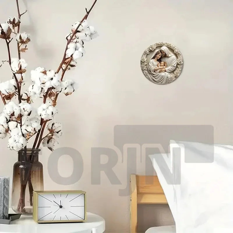 2D "Nativity" Christmas Themed Art Wreath Round Metal Sign,Home,room,Cafe, Farmhouse Office Wall Decor,Jesus Enthusiasts's Gift