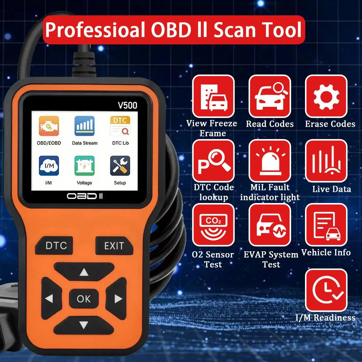 OBD2 Car Diagnostic Scanner With Voltage Tester