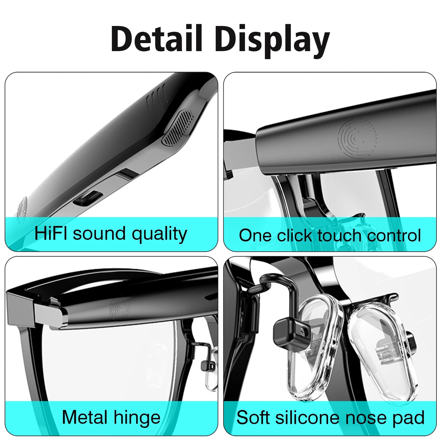 Wireless smart glasses with music playback and wireless calling functions, compatible with Android and iOS