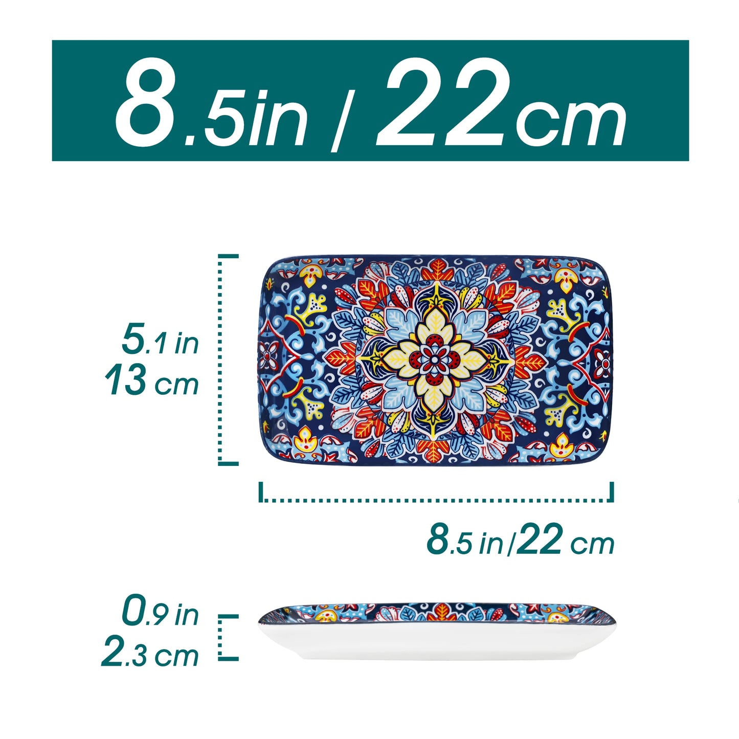 Malacasa Porcelain Rectangular Serving Plates Set Floral