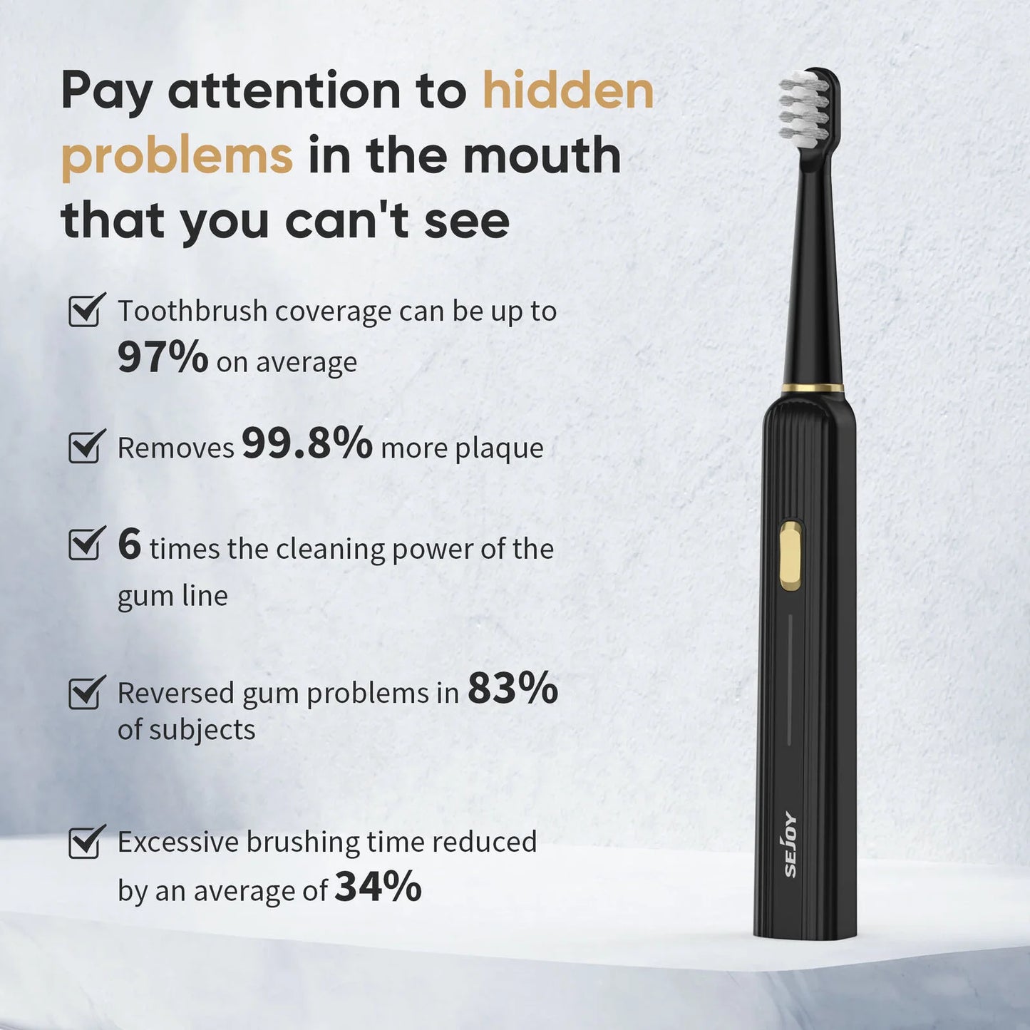 SEJOY Sonic Electric Toothbrush Rechargeable For Adult Rotating Toothbrush With 12 Brush Heads 5 Modes Timer