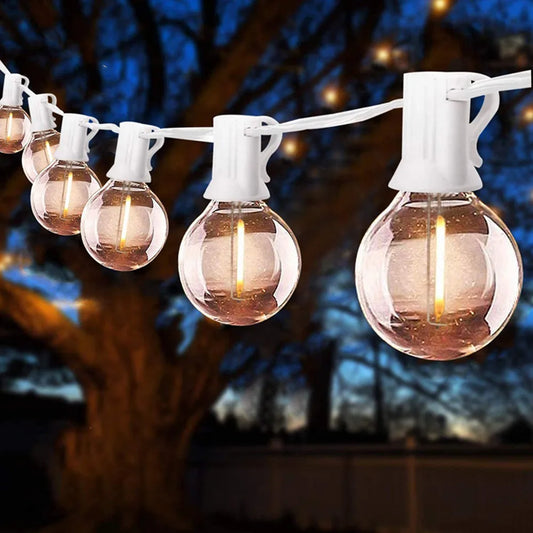 VNL White Wedding String Light,Retro Garden Decorative Garland Light With 10M 15x Clear Ball Bulbs for Hanging Umbrella Patio