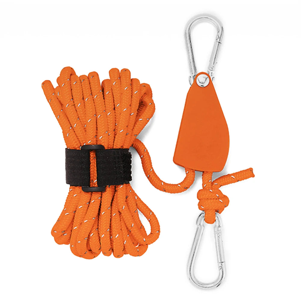 Reflective Nylon Tent Wind Rope Tensioner With Carabiner Adjustable