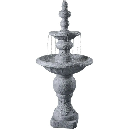 Two-Tier Outdoor Water Fountain with Icy Stone Texture for Serene Living Spaces