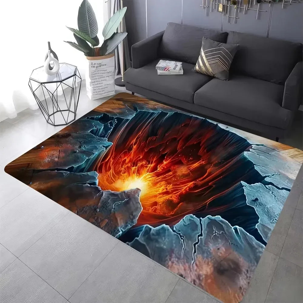 3D Desert Crack Water Fire Design Rug Non-Slip Machine Washable Carpet Fashion Bedroom Living Room Beach Style Floor Mat
