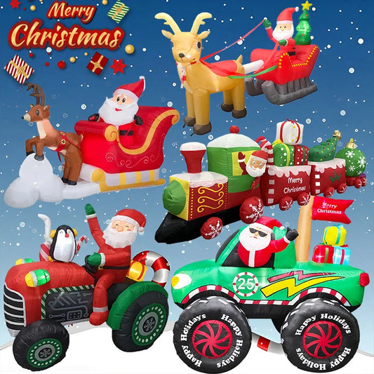 Outdoor Christmas Decorations Inflatable Toys Model Santa Vehicles Built-in LEDs Party New Year Ornament Xmas Garden Decor Props