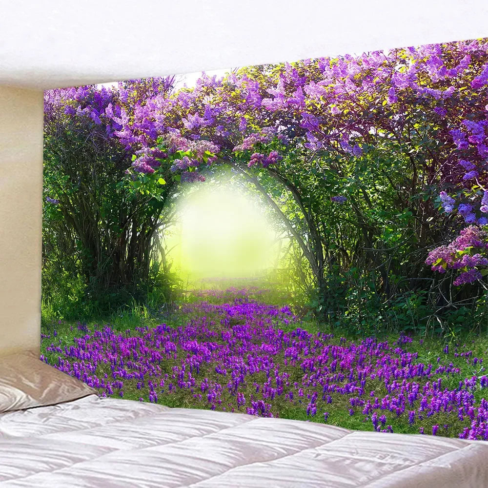 Spring Flowers Wood Fence Tapestry Nature Pink Rose Plants Floral Wall Hanging Garden Window Natural Scenery Cloth Home Decor