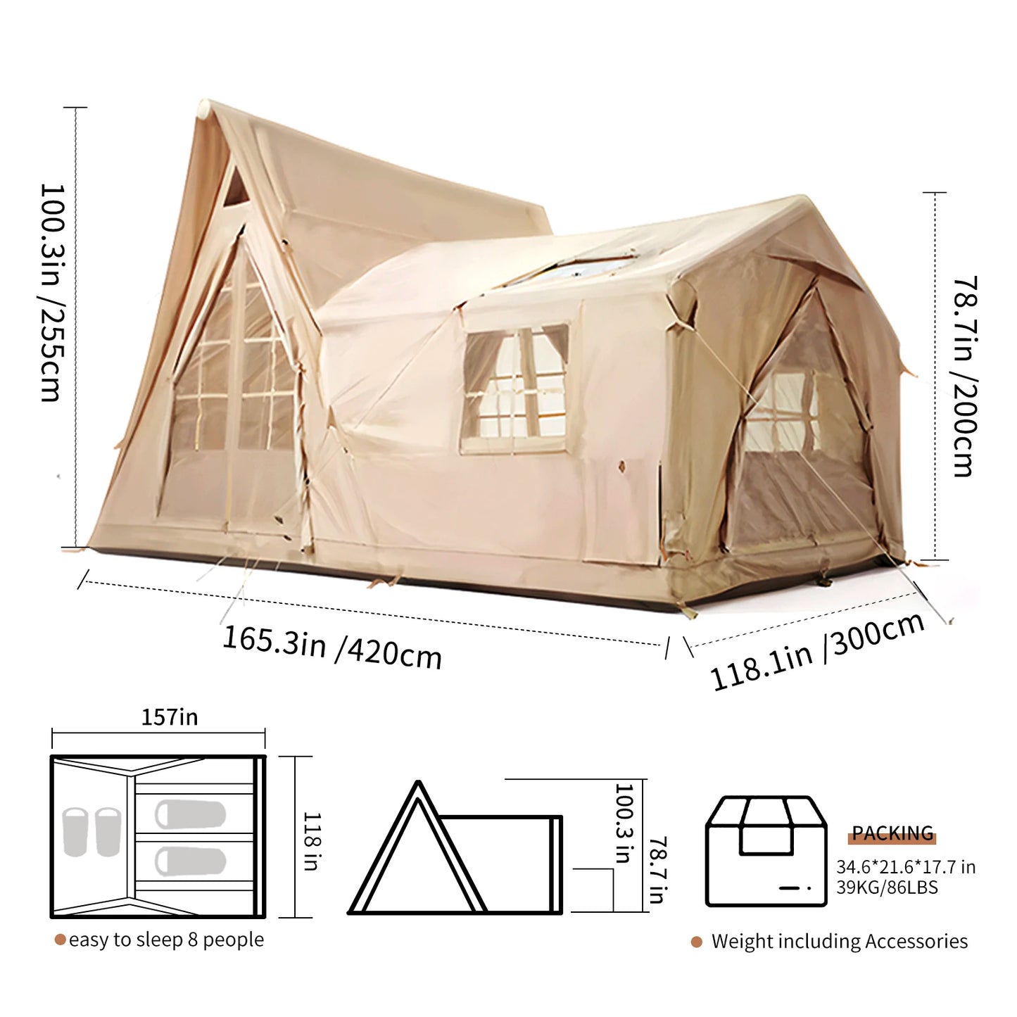 SENLETO Inflatable Cabin Tent For Camping Instant Setup