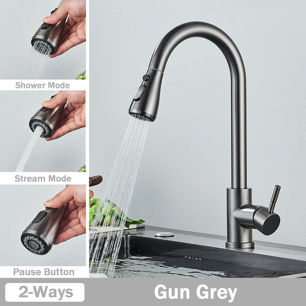Chrome Kitchen Faucet Deck Mounted Pull Out Spout Kitchen Sink Mixer Tap Single Level Stream Sprayer Nozzle Mixer Tap