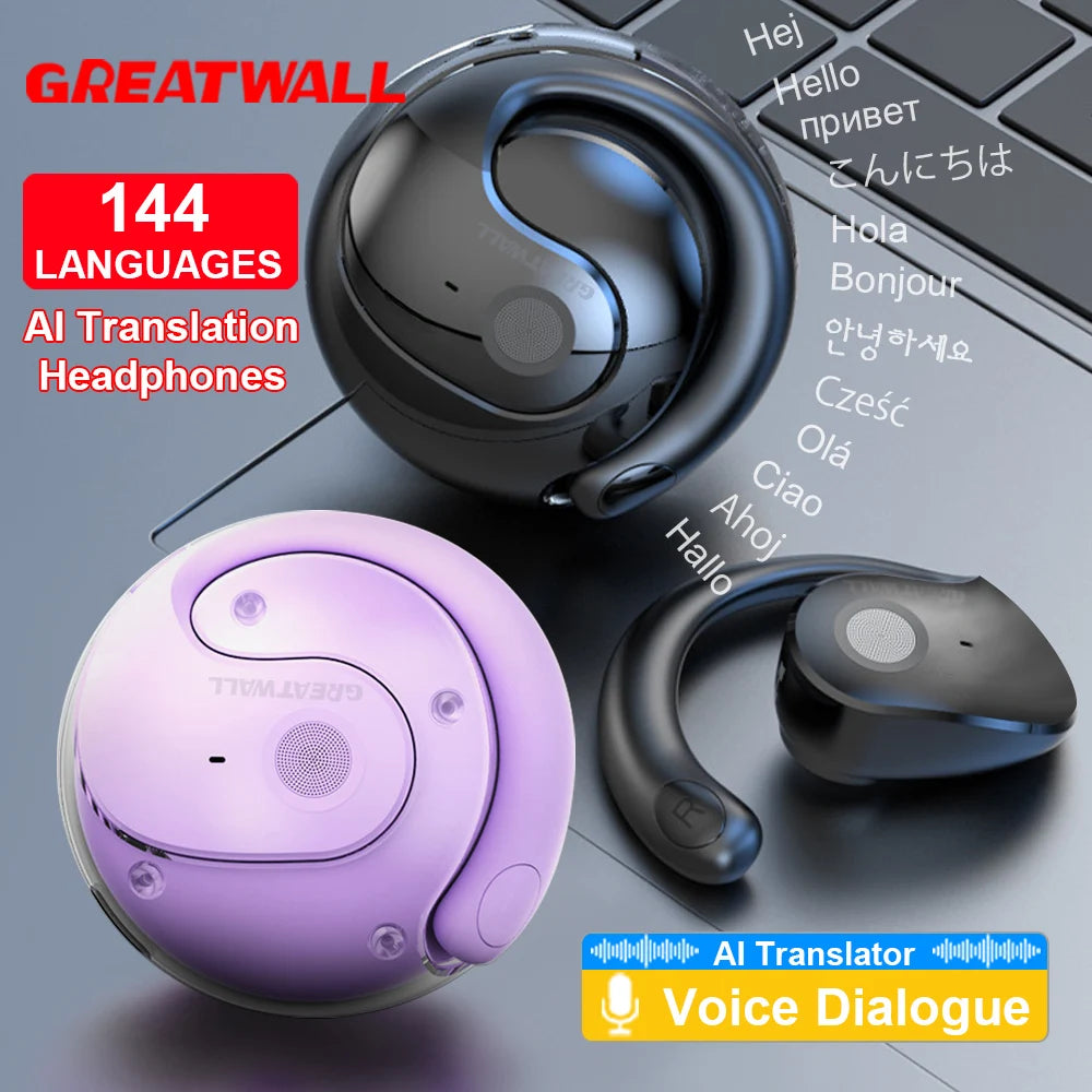 GreatWall AI Real-Time Translation Wireless Bluetooth Earphones Supporting Over 100 Voice Languages Translation Headphones