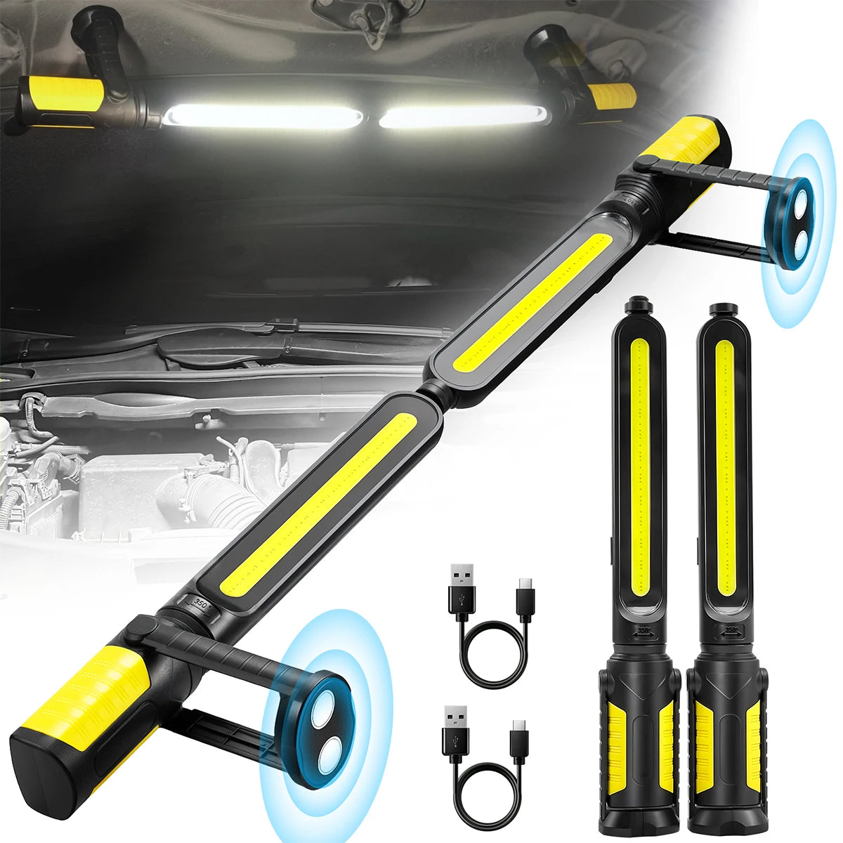 Dual Magnetic LED Work Lights 2 in 1 Rechargeable Rotation