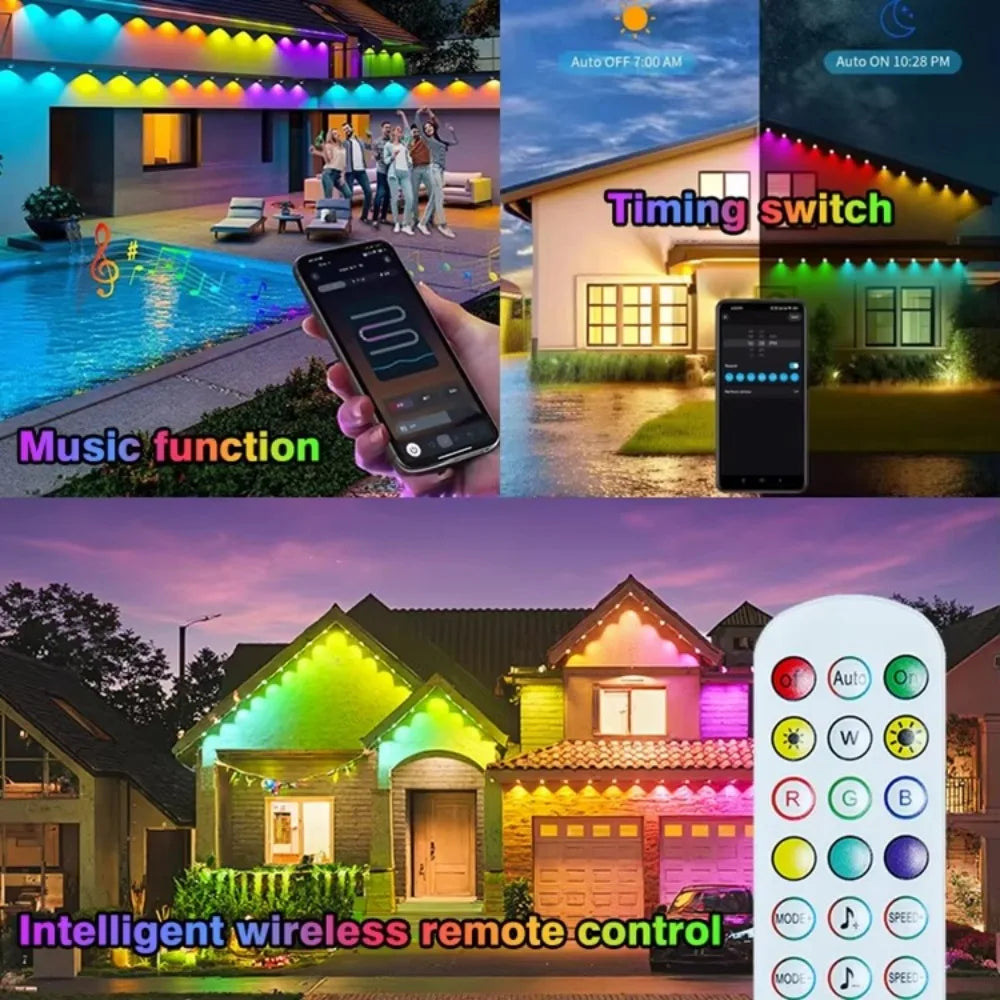 300ft Permanent Outdoor Lights Eaves Lights IP67 Waterproof Light String with App Remote Control Music Sync for House Roof Decor